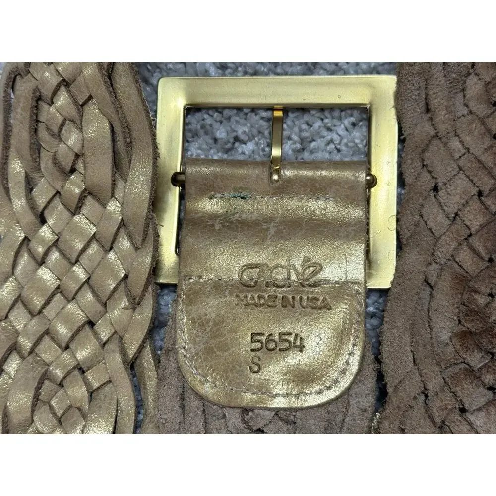 Caché Made in USA Braided Soft Leather Wide Statement Metallic Gold Belt Sz S